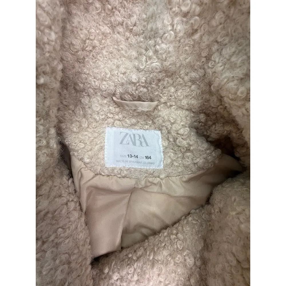 ZARA Bouclé Teddy Sherpa Coat Beige – Size 13–14 (Women’s XS/S Fit) - Picture 4 of 13
